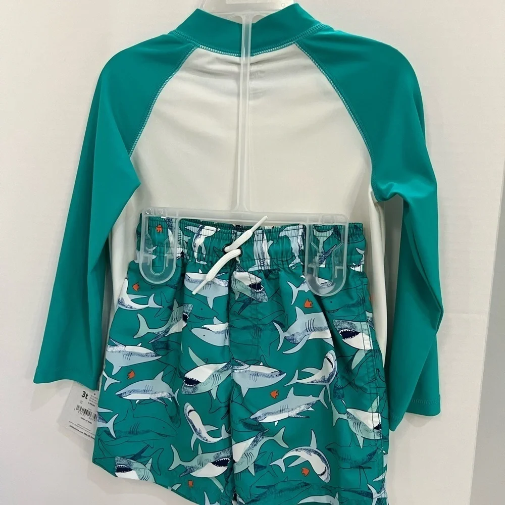 Kids Swim Shirt - Teal and White